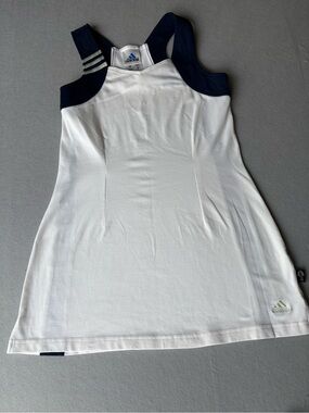 Adidas Vintage White Navy Tennis Pickleball Dress Athletic Sport Dress Sz M